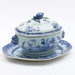 Chinese Export Blue and White Tureen with Lid and Platter