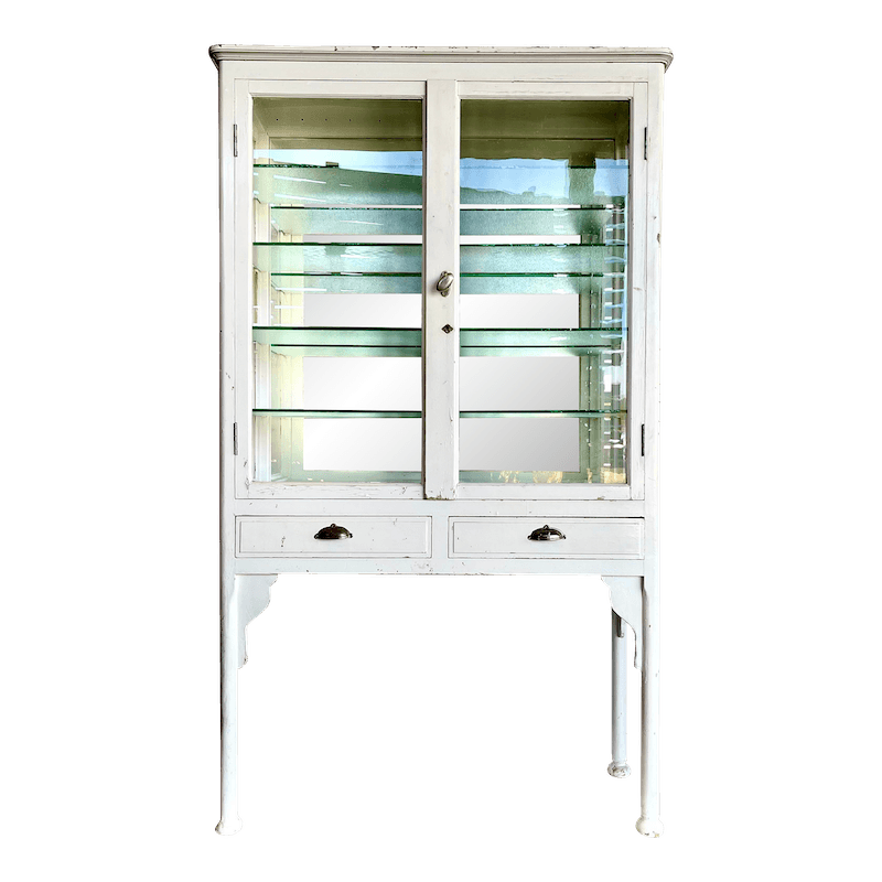 1940’s Medical Storage Cabinet With Original Glass - The White Barn Antiques