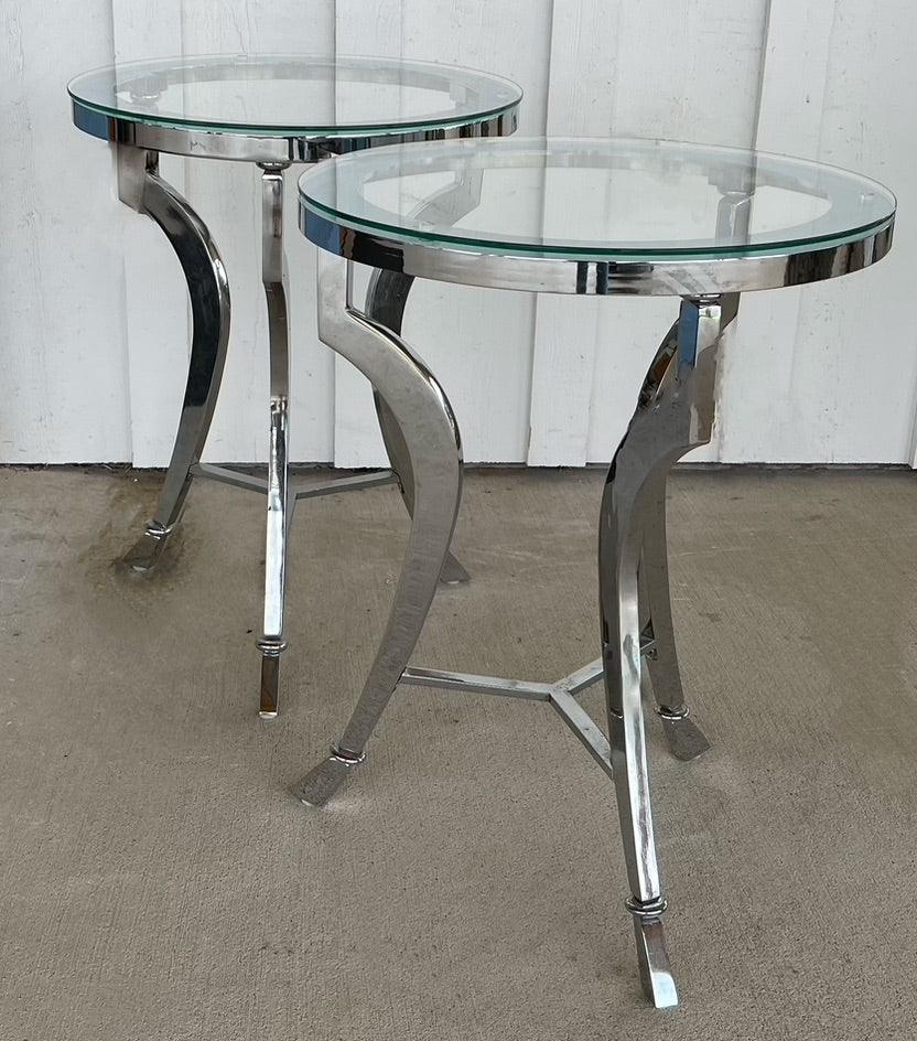 Langham Hotel Chrome and Glass Side Tables - The White Barn Antiques