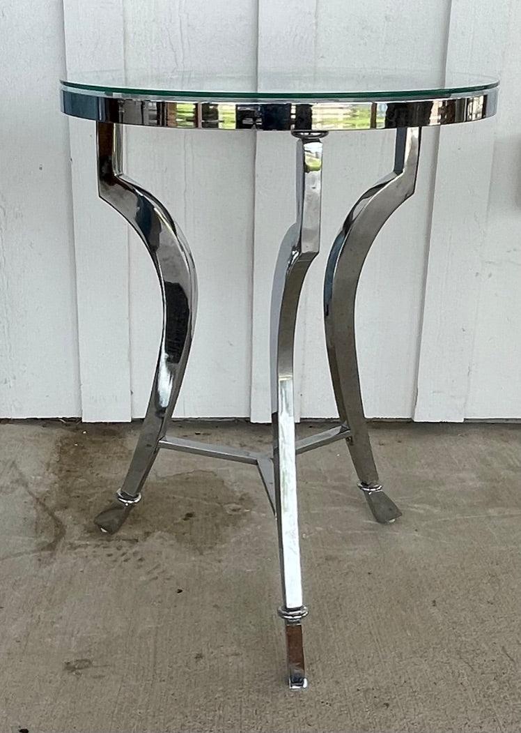 Langham Hotel Chrome and Glass Side Tables - The White Barn Antiques