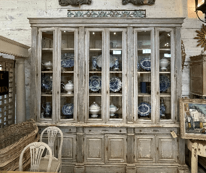 Oversized Glazed China Cabinet with Adjustable Shelves and Glass Doors - The White Barn Antiques