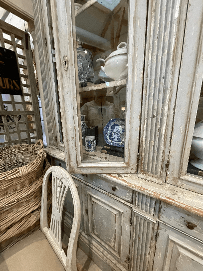 Oversized Glazed China Cabinet with Adjustable Shelves and Glass Doors - The White Barn Antiques