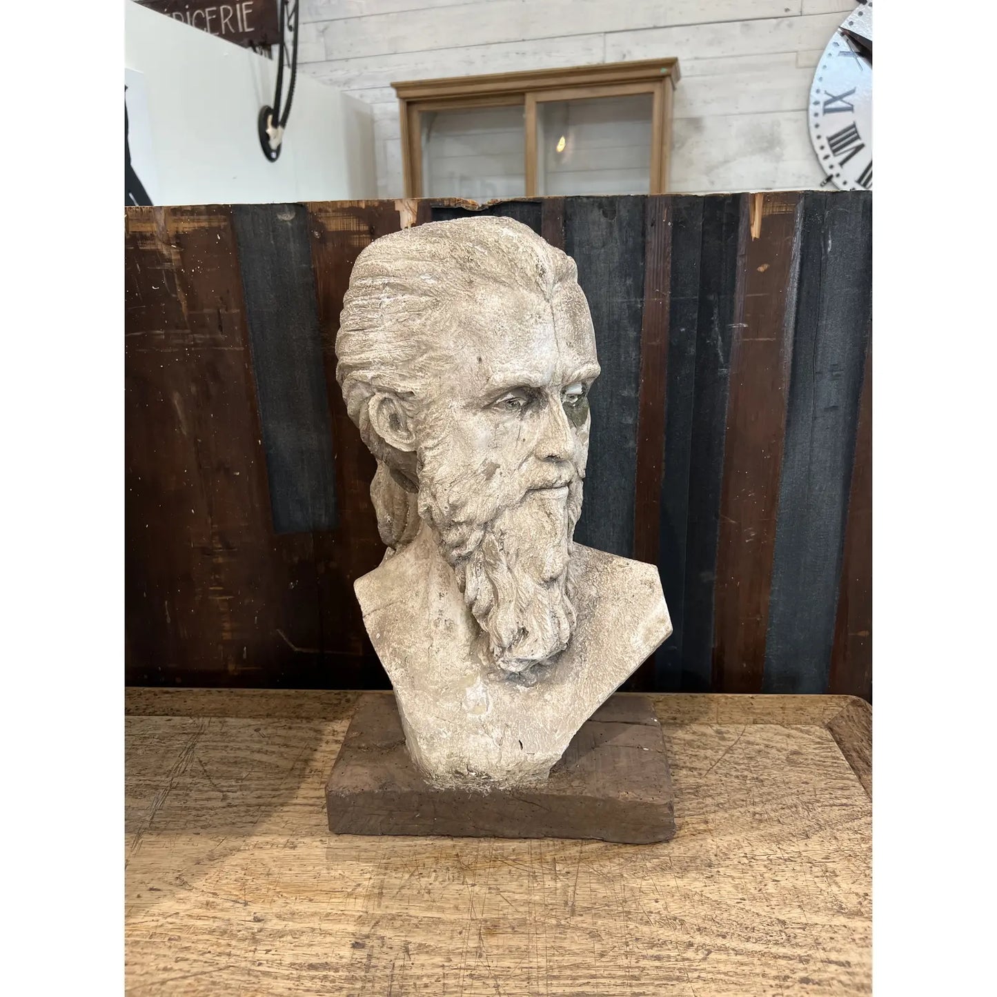 Sculpture of Mans Head - The White Barn Antiques