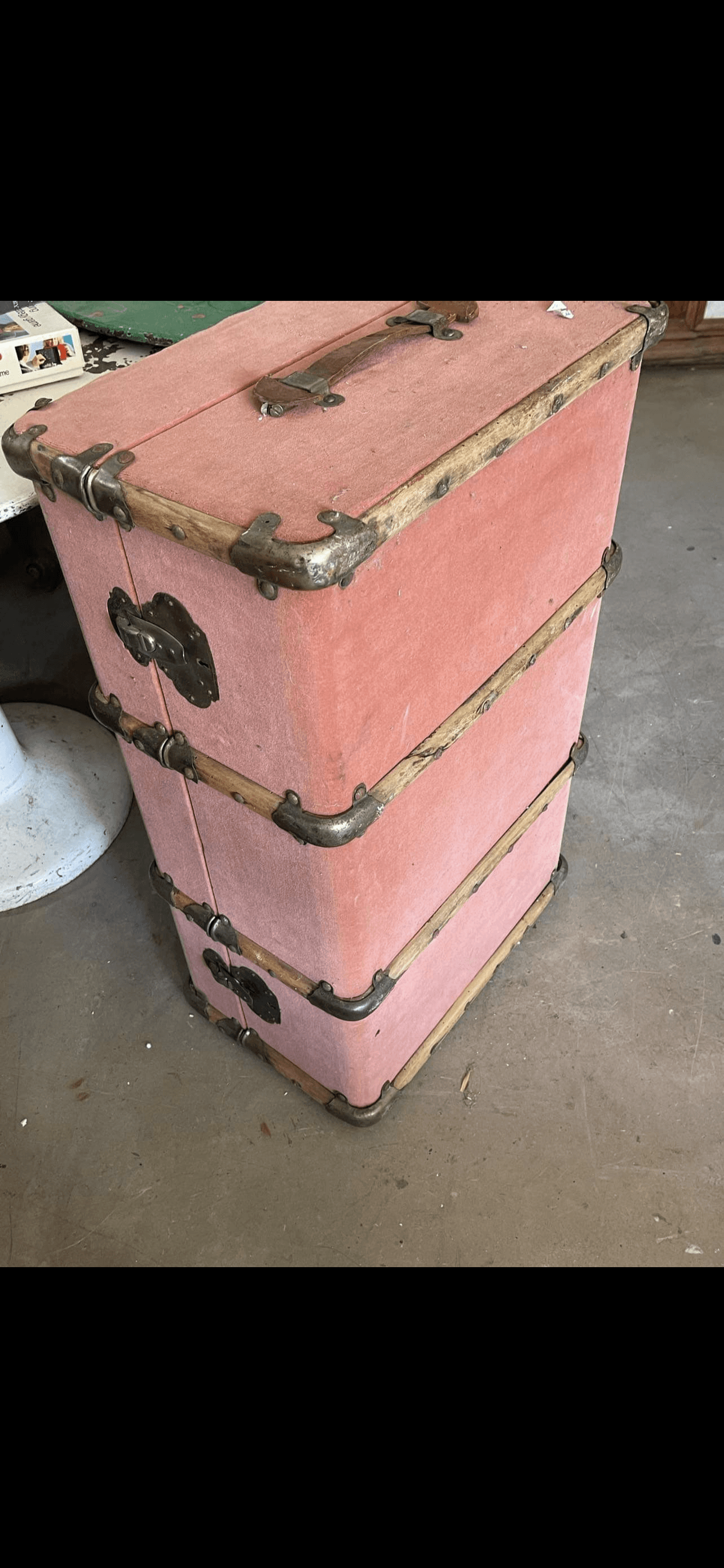 Trunk Pink Velvet - The White Barn Antiques