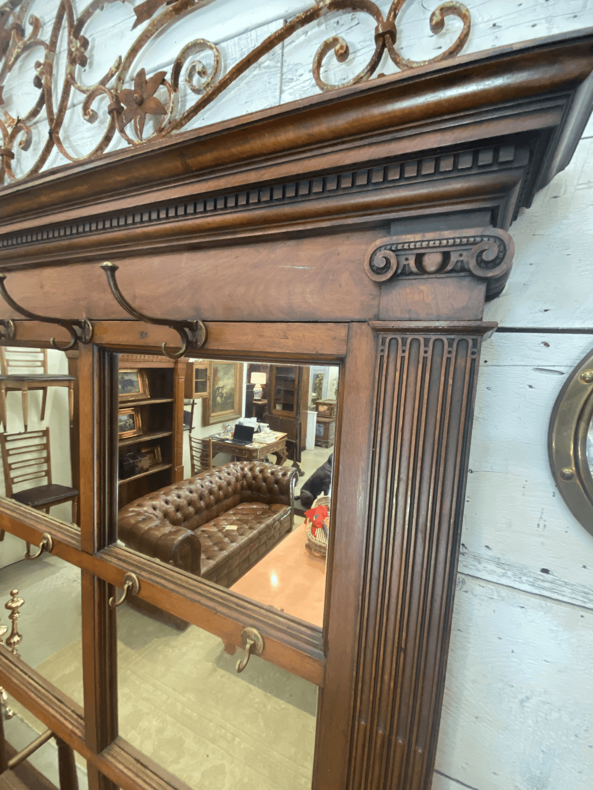 Large Oak Mirrored Hall Stand - The White Barn Antiques