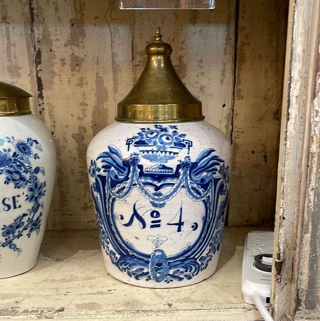 Blue and White Glazed Tobacco Jar circa 1800 - The White Barn Antiques