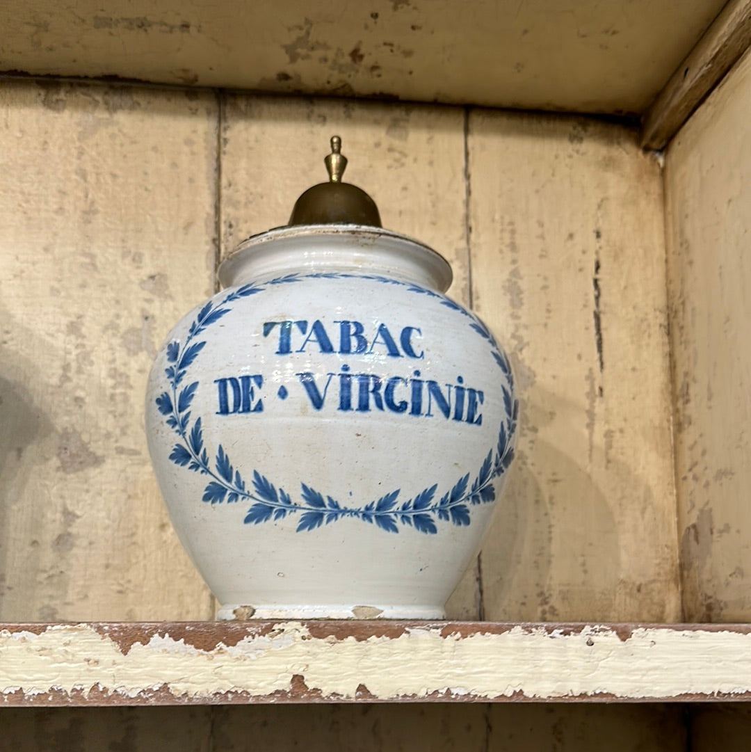 Blue and White Glazed Tobacco Jar circa 1800 - The White Barn Antiques