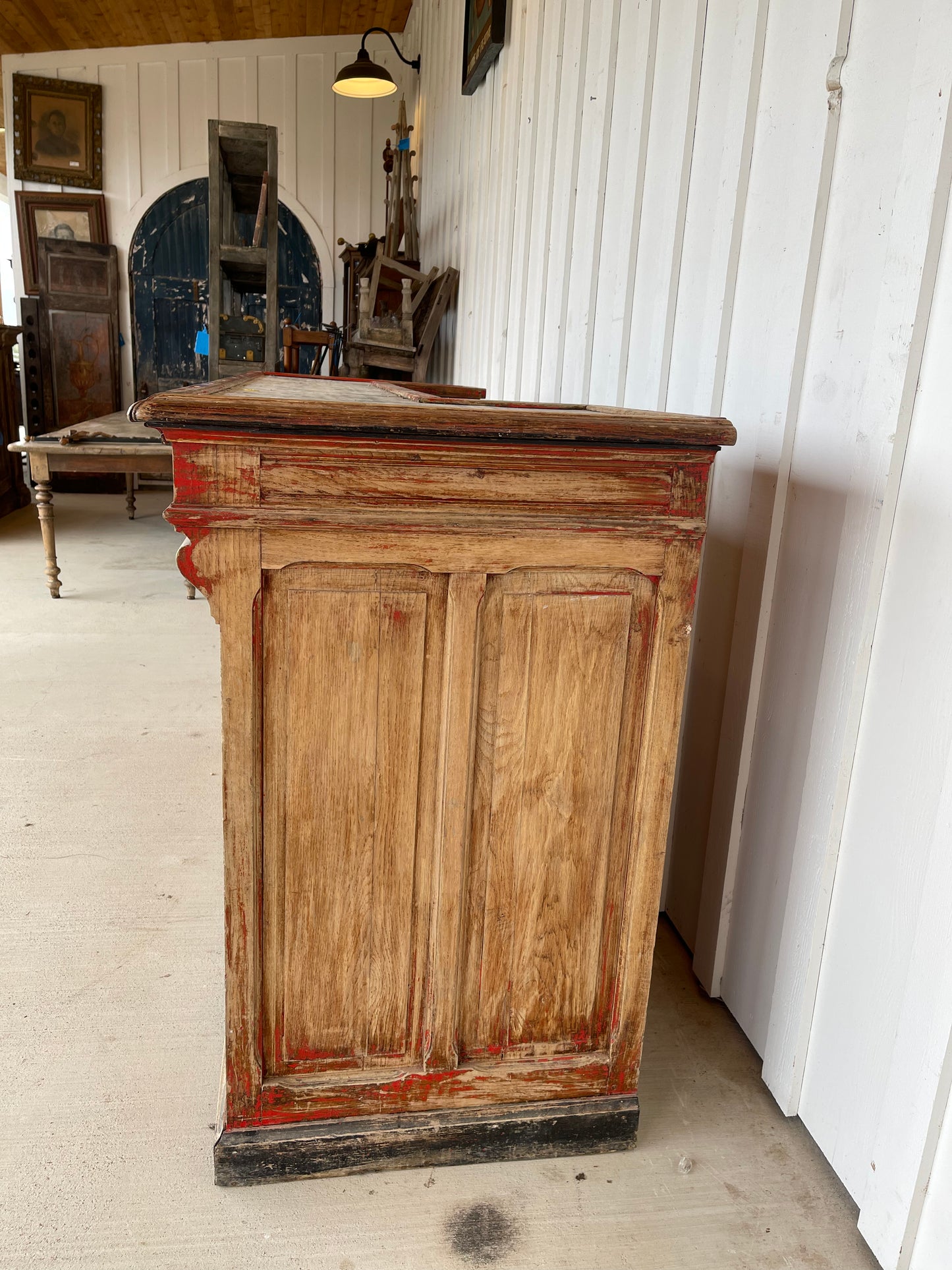 French Bar with Touches of Red and Metal Detail Circa 1910 - The White Barn Antiques