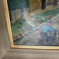 English Early 1900's Oil on Canvas Park Man on Bicycle - The White Barn Antiques