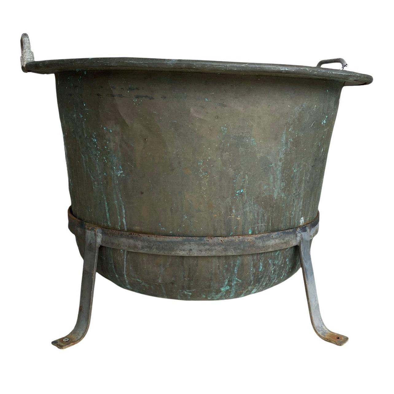 Late 19th Century Copper Cauldron Pot Planter With Stand - Large - The White Barn Antiques