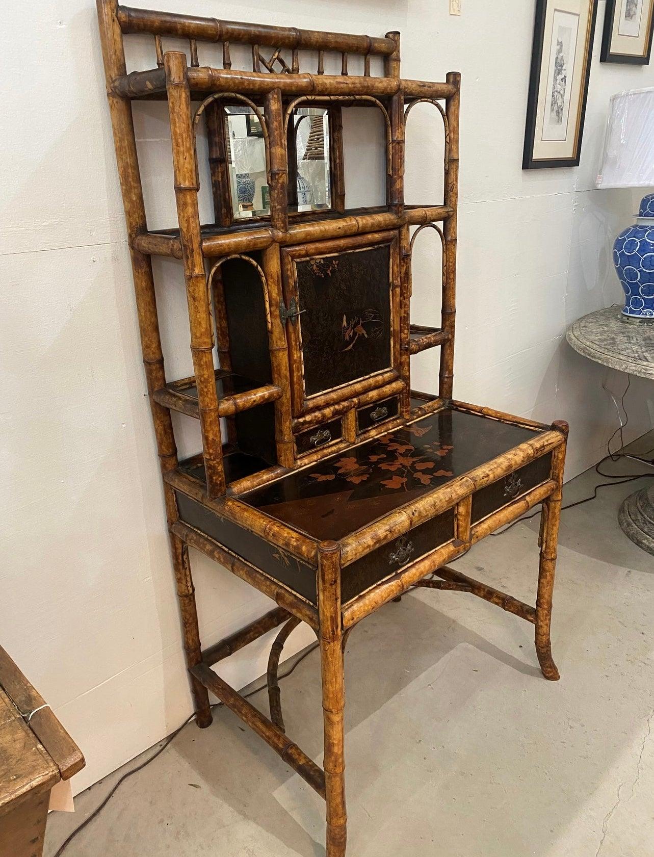 19th Century Original Lacquer Bamboo Cabinet - The White Barn Antiques