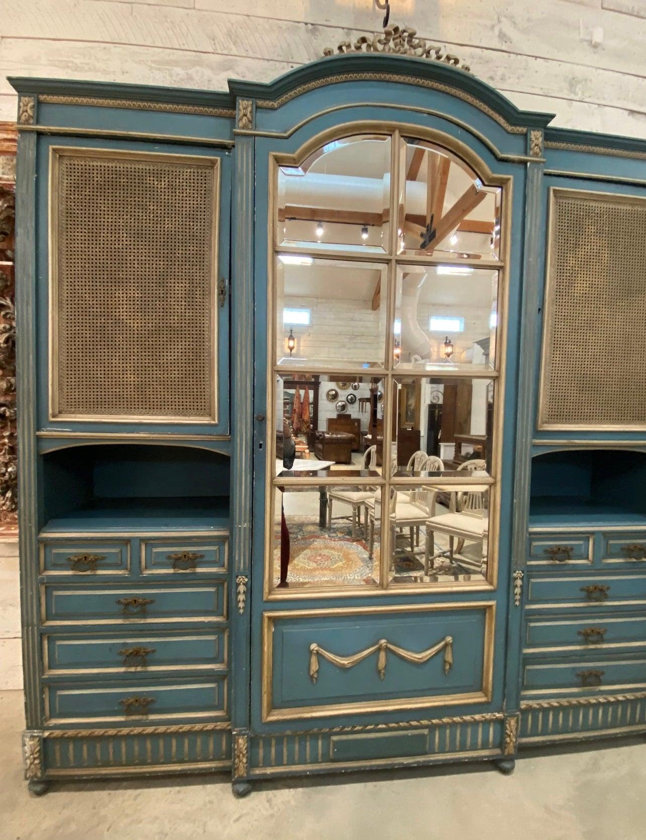 Circa 1860s Painted French Provincial Mirrored Armoire - The White Barn Antiques