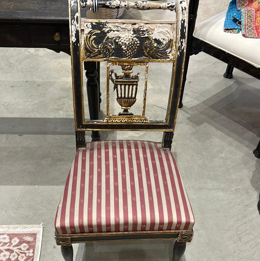 Chair Black Ornate Red and White Seat - The White Barn Antiques