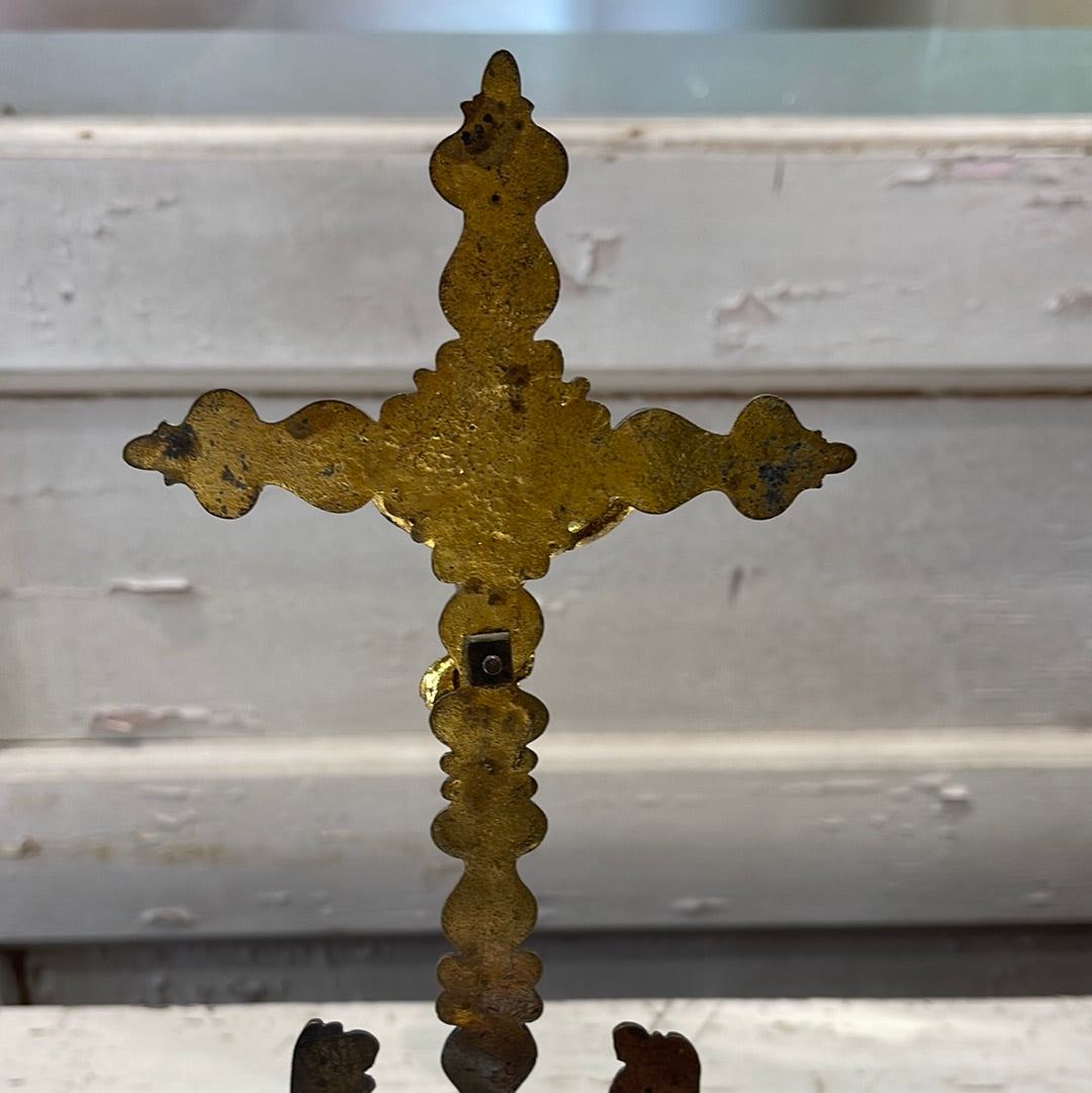 Metal Cross with Gold and Copper Color Accents - The White Barn Antiques