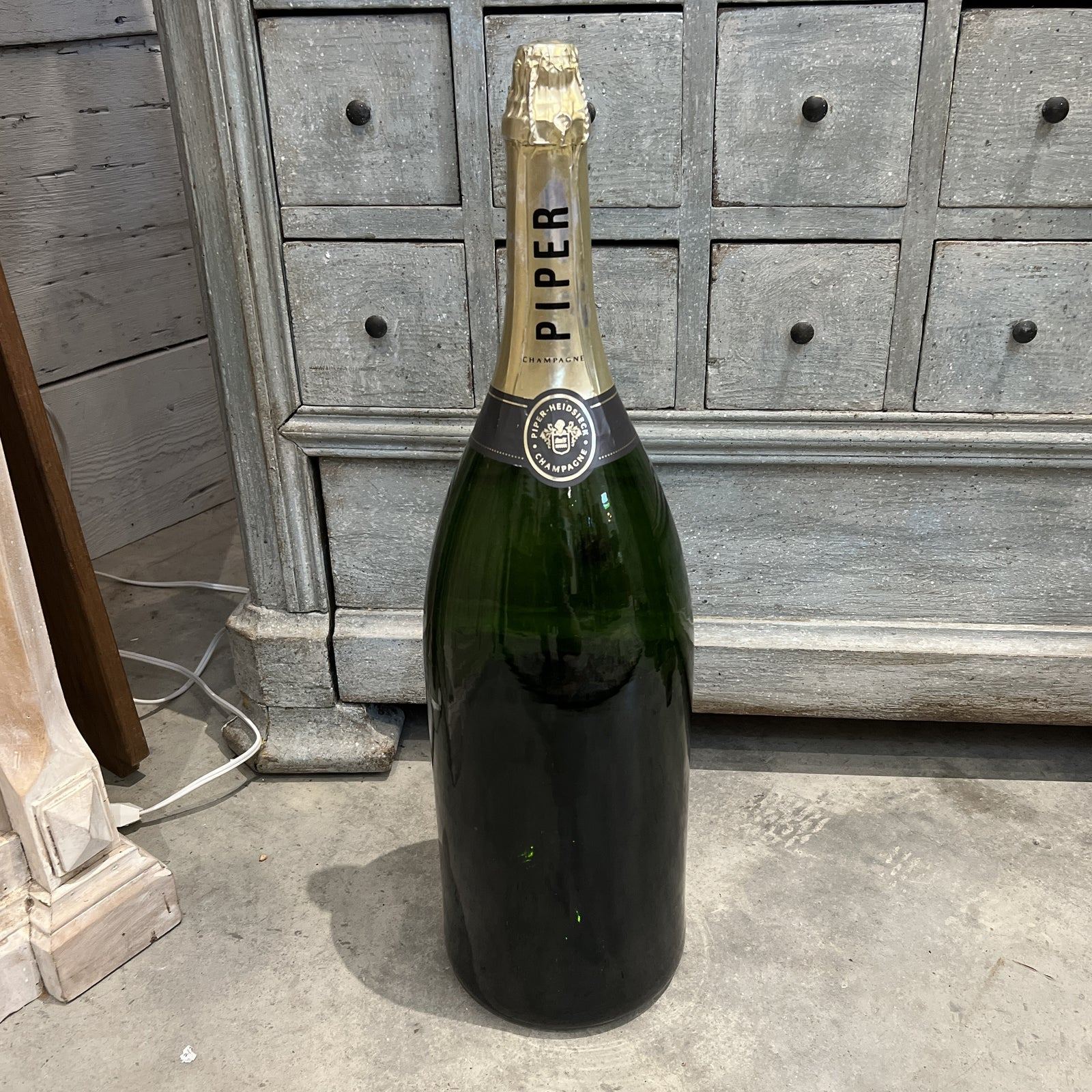 Mid-Century Modern Oversized Piper-Heidsieck Glass Champagne Bottle - The White Barn Antiques
