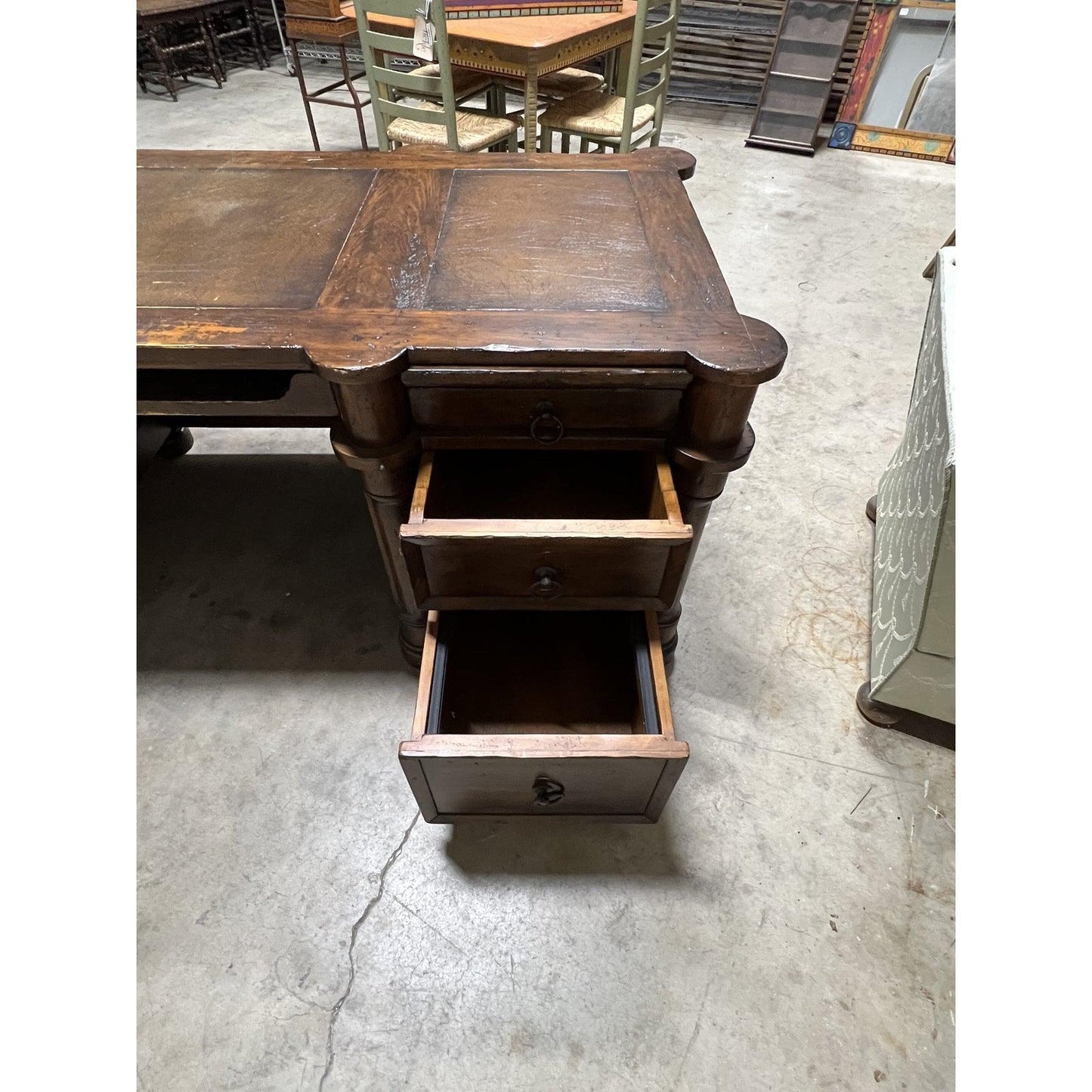 Mid 20th Century Wooden Desk with Desk Leathering - The White Barn Antiques
