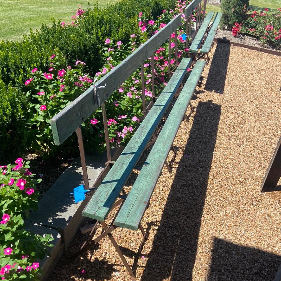 Long Wood and Iron Folding Park Bench Painted Green - The White Barn Antiques