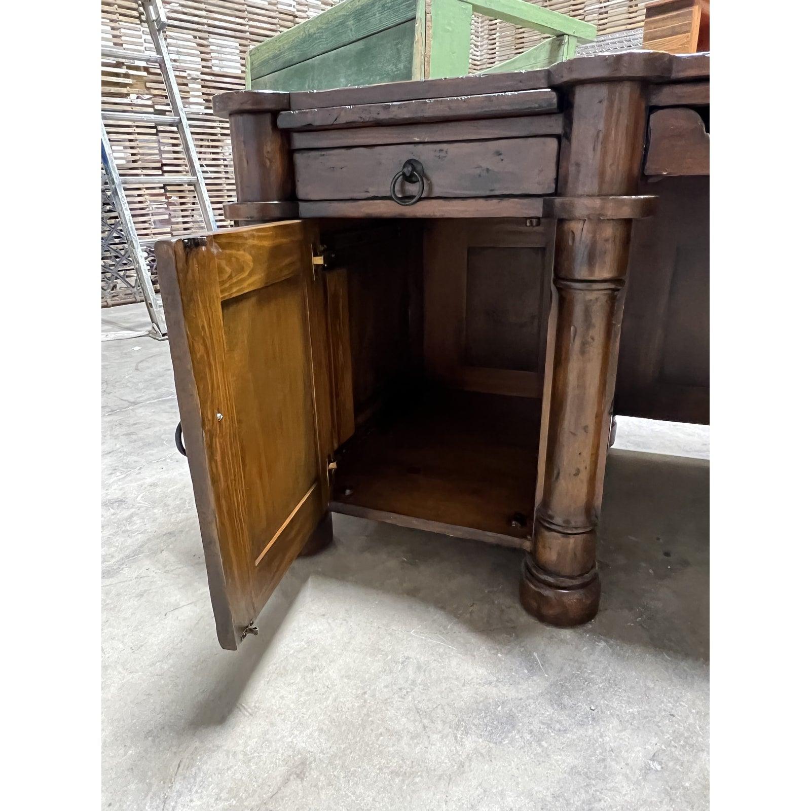 Mid 20th Century Wooden Desk with Desk Leathering - The White Barn Antiques