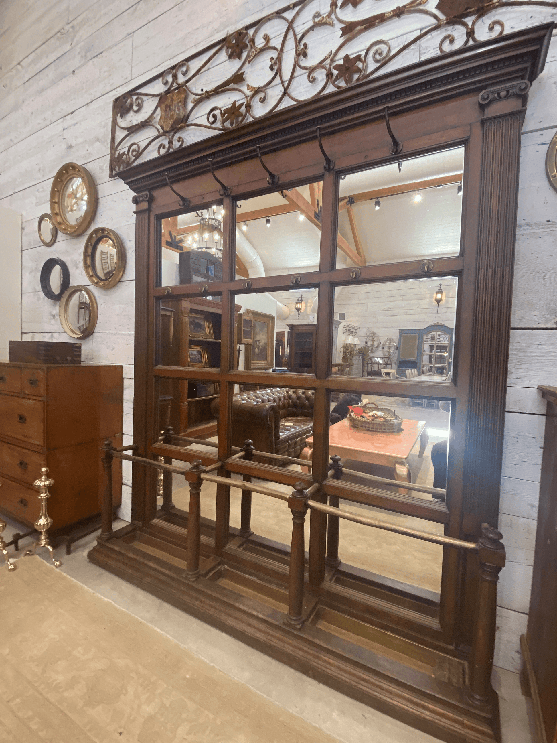 Large Oak Mirrored Hall Stand - The White Barn Antiques