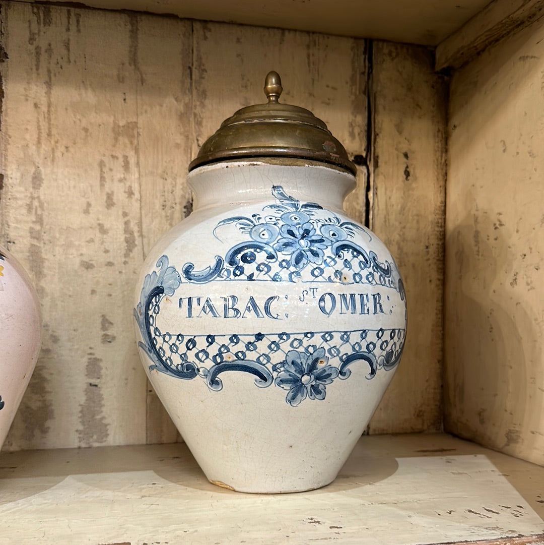 Blue and White Glazed Tobacco Jar circa 1800 - The White Barn Antiques