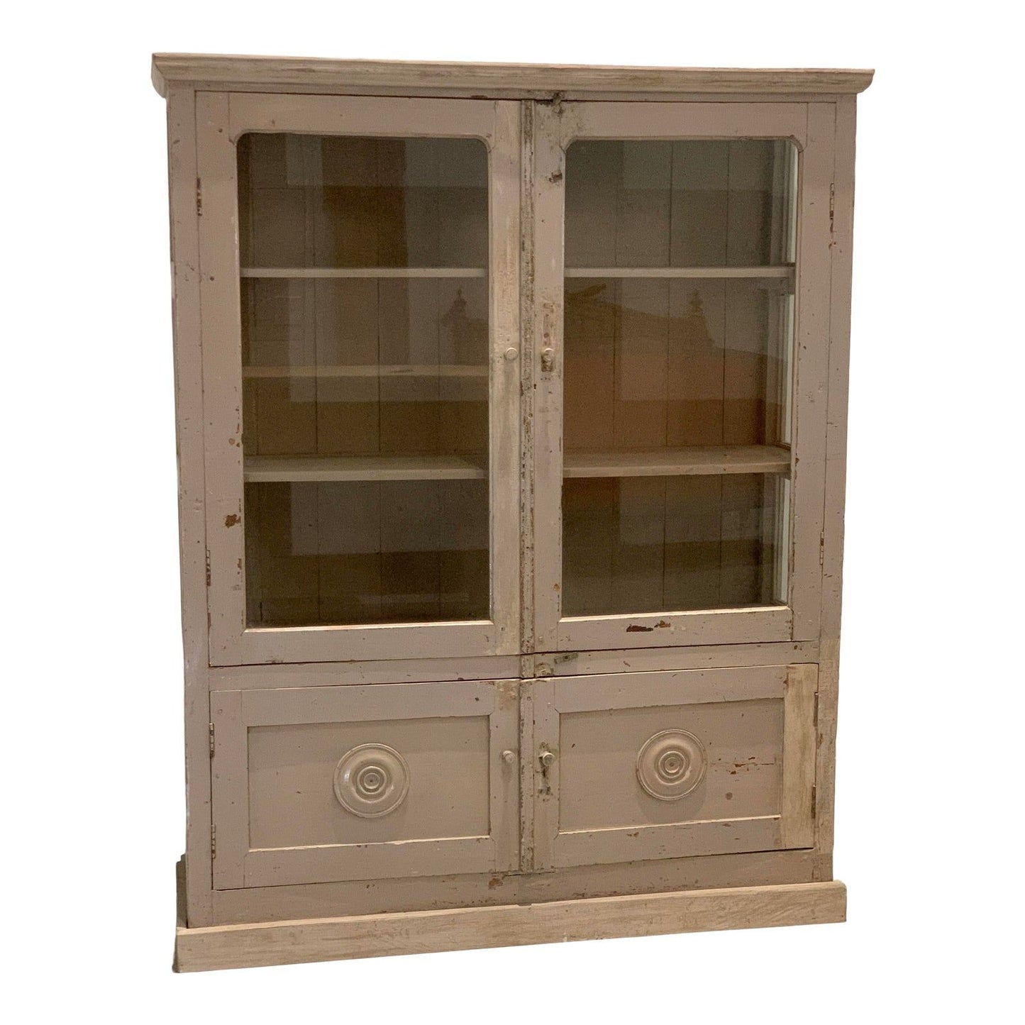 Vintage French Beige Display Case With 2 Glass Doors - The White Barn Antiques