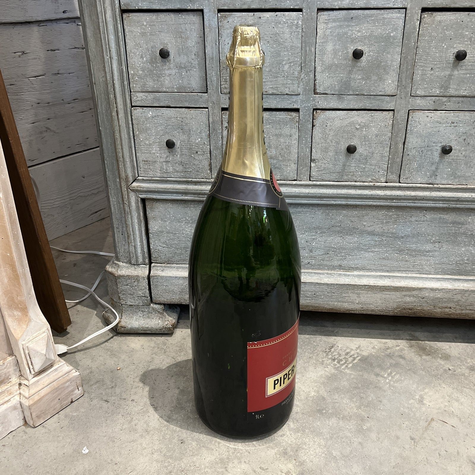 Mid-Century Modern Oversized Piper-Heidsieck Glass Champagne Bottle - The White Barn Antiques
