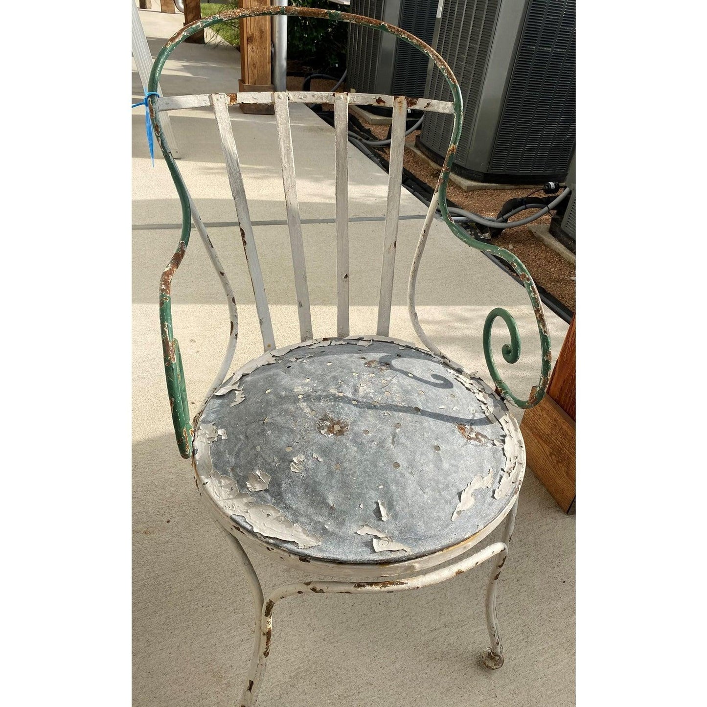 Pair French Bistro Hand Wrought Metal Button Bottom Chairs C. 1880 - The White Barn Antiques