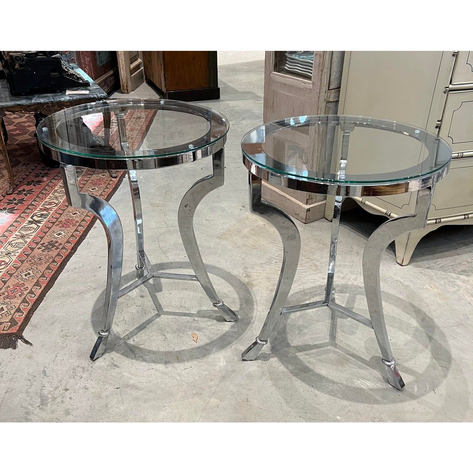 Langham Hotel Chrome and Glass Side Tables - The White Barn Antiques