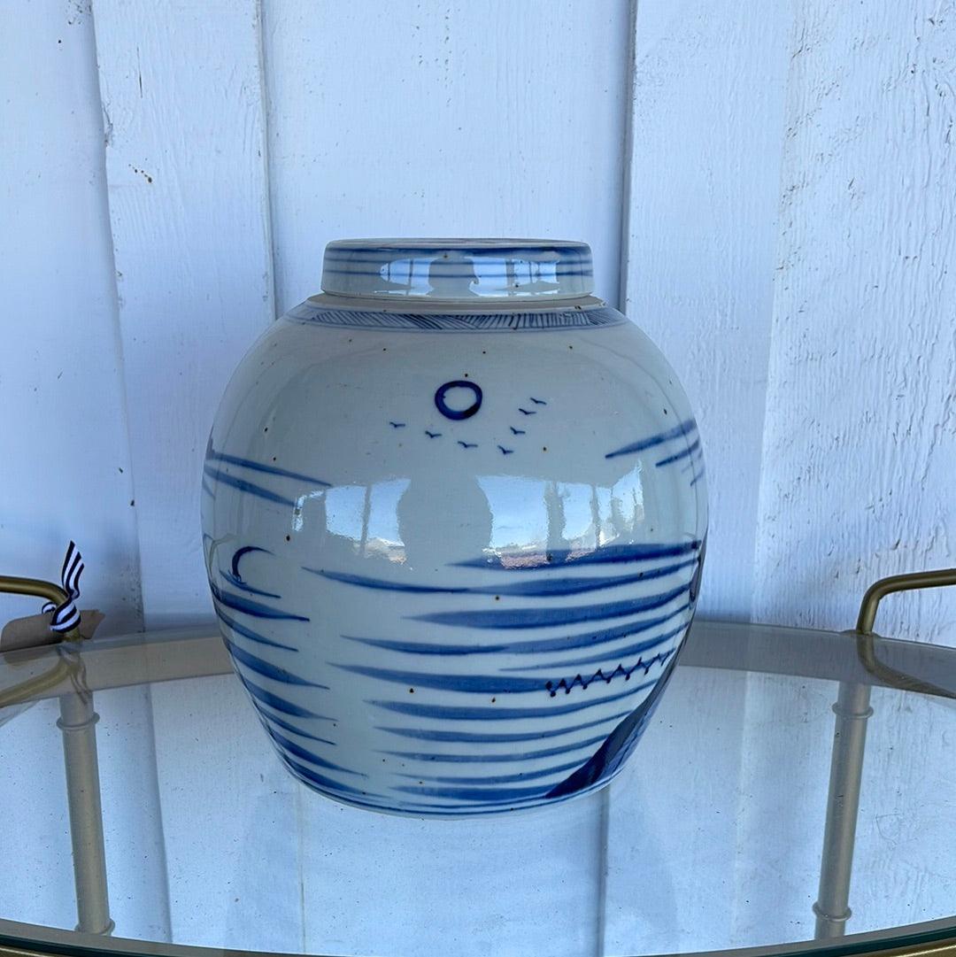 1950s Blue and White Chinese Vase With a Lid - The White Barn Antiques