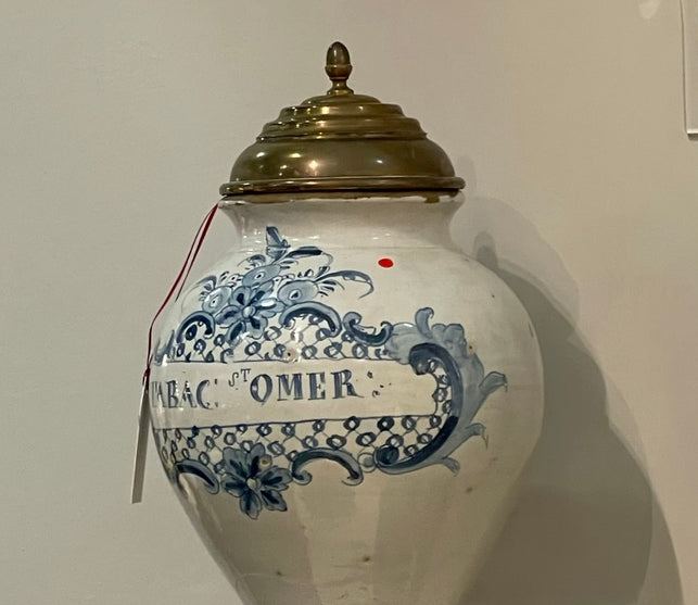 Blue and White Glazed Tobacco Jar circa 1800 - The White Barn Antiques