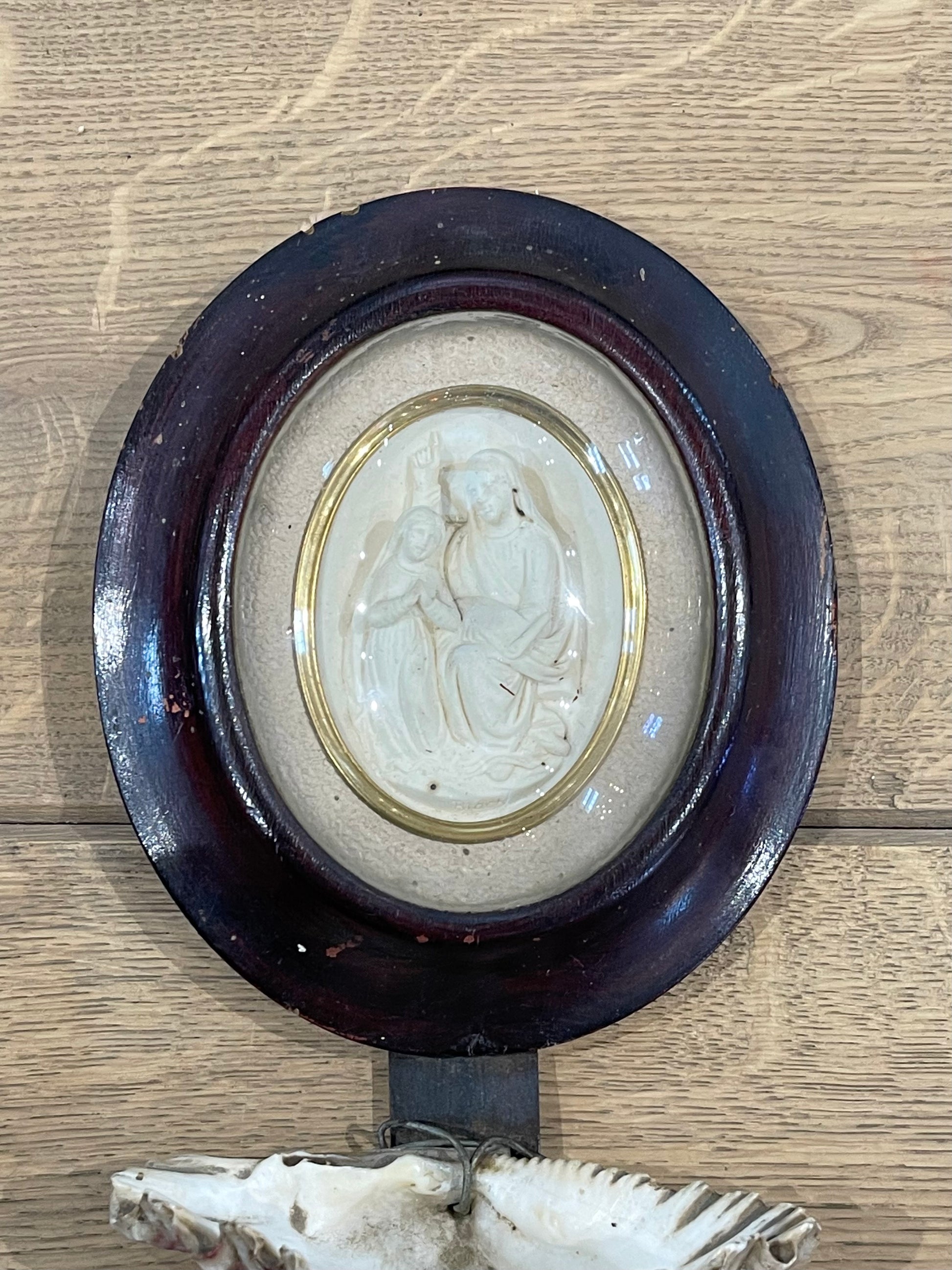 Figural Domed Holy Basin with Shell Font Mahogany - The White Barn Antiques