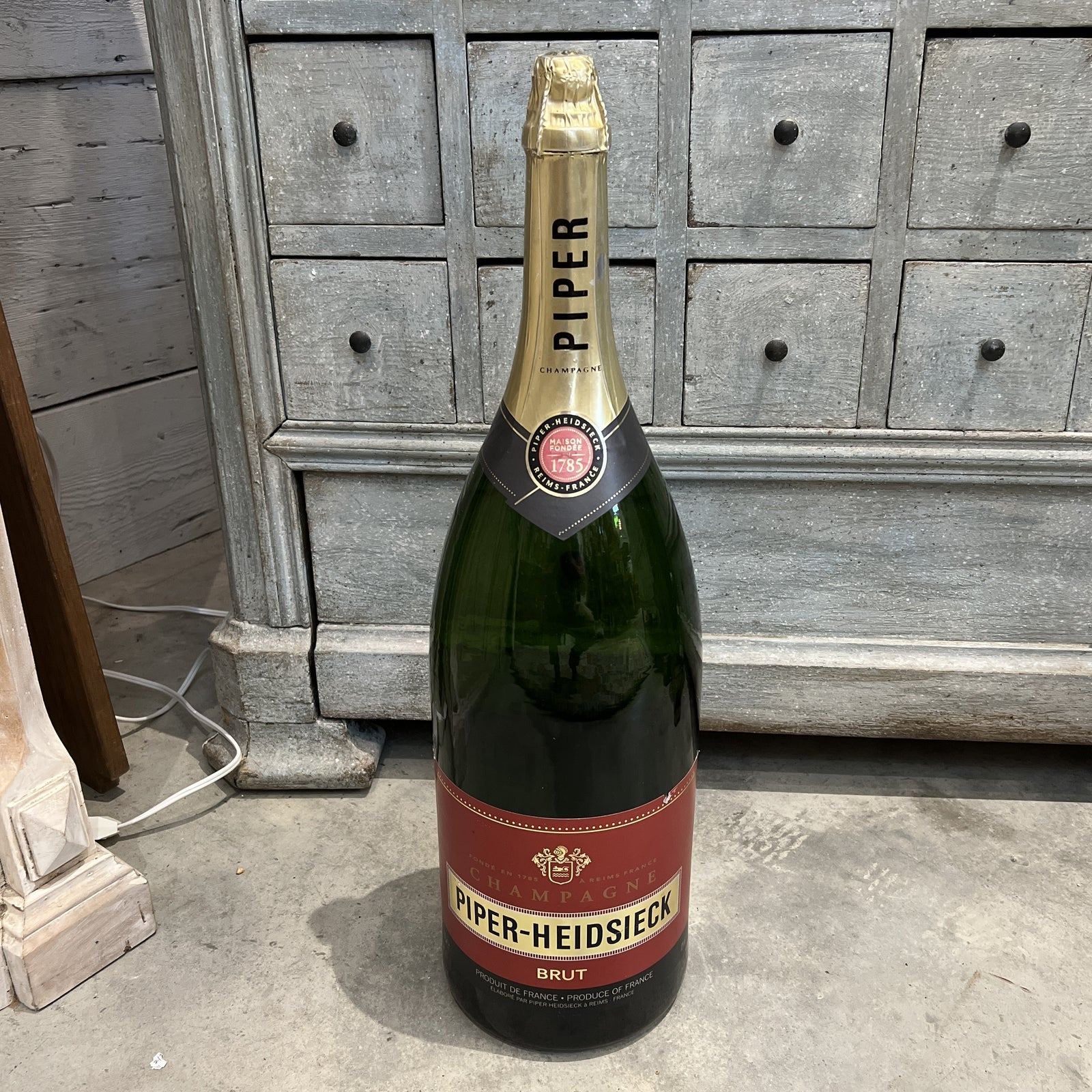 Mid-Century Modern Oversized Piper-Heidsieck Glass Champagne Bottle - The White Barn Antiques