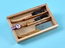 Laguiole Set of 3 Olivewood Cheese Utensils in Wood Box and Acrylic Lid - The White Barn Antiques