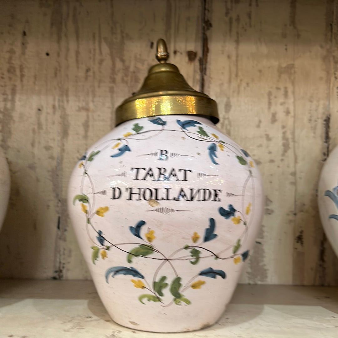 Blue and White Glazed Tobacco Jar circa 1800 - The White Barn Antiques
