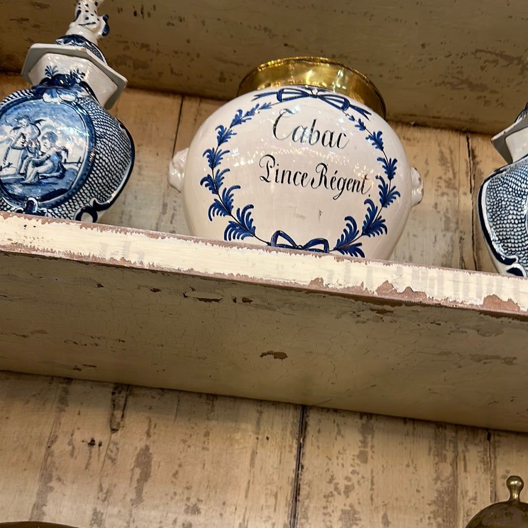 Blue and White Glazed Tobacco Jar circa 1800 - The White Barn Antiques