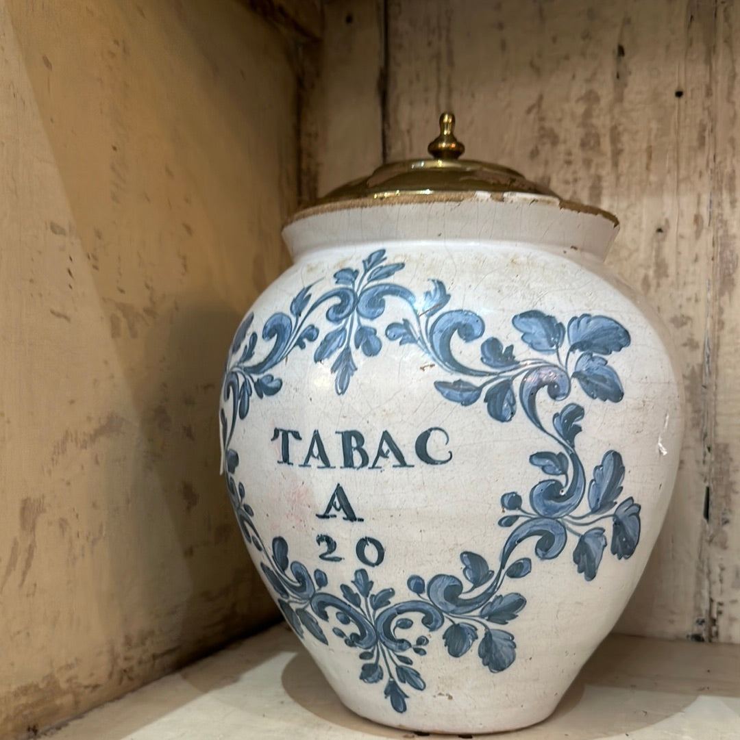 Blue and White Glazed Tobacco Jar circa 1800 - The White Barn Antiques