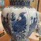 Blue and White Bird Ginger Lamp - The White Barn Antiques