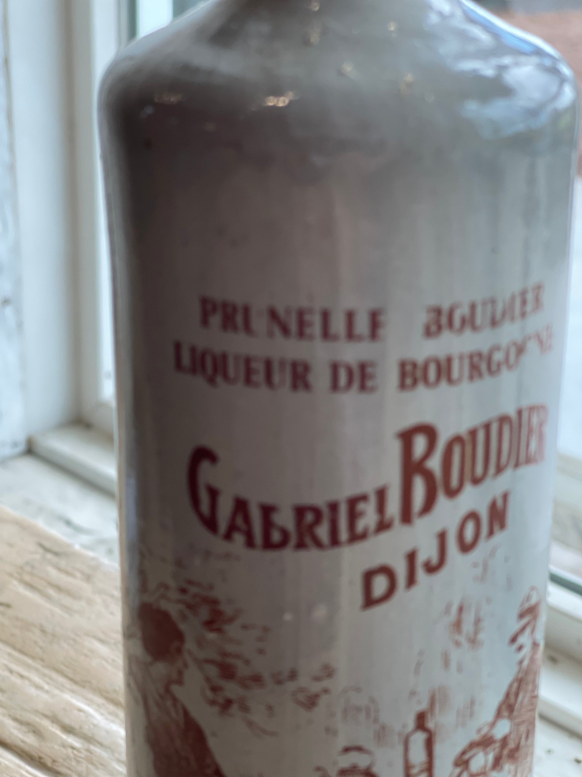 Vintage Mid 20th Century French Stoneware Prunelle De Bourgogne Liquor Bottle - The White Barn Antiques
