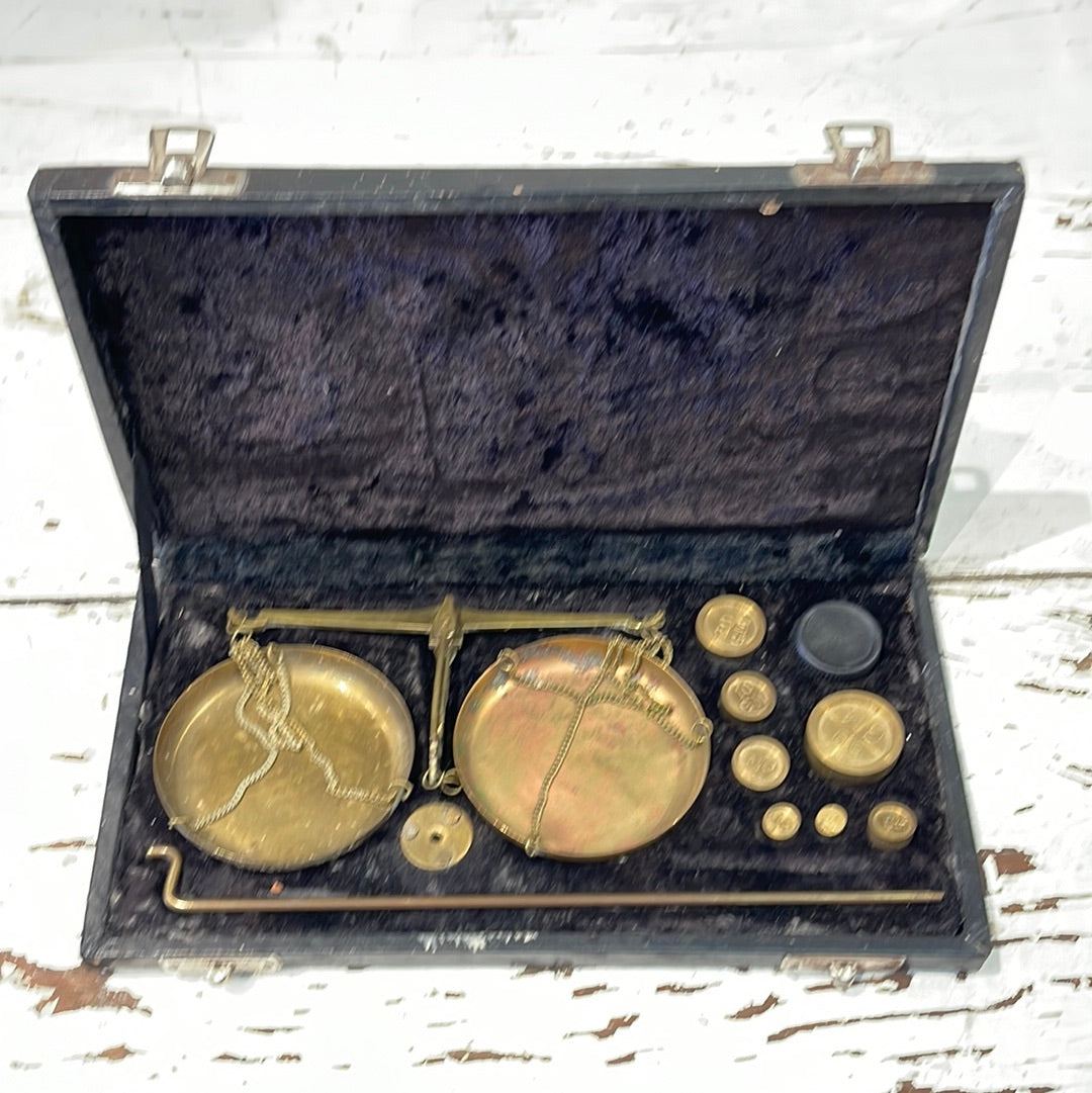 Small Jewelry Scale in Black Case circa 1900 - The White Barn Antiques