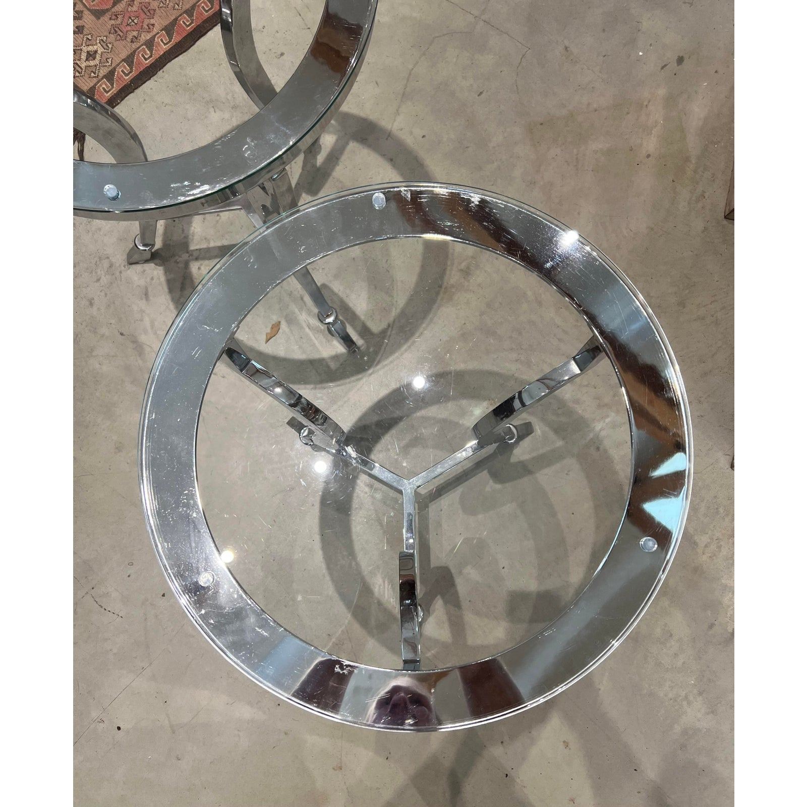 Langham Hotel Chrome and Glass Side Tables - The White Barn Antiques