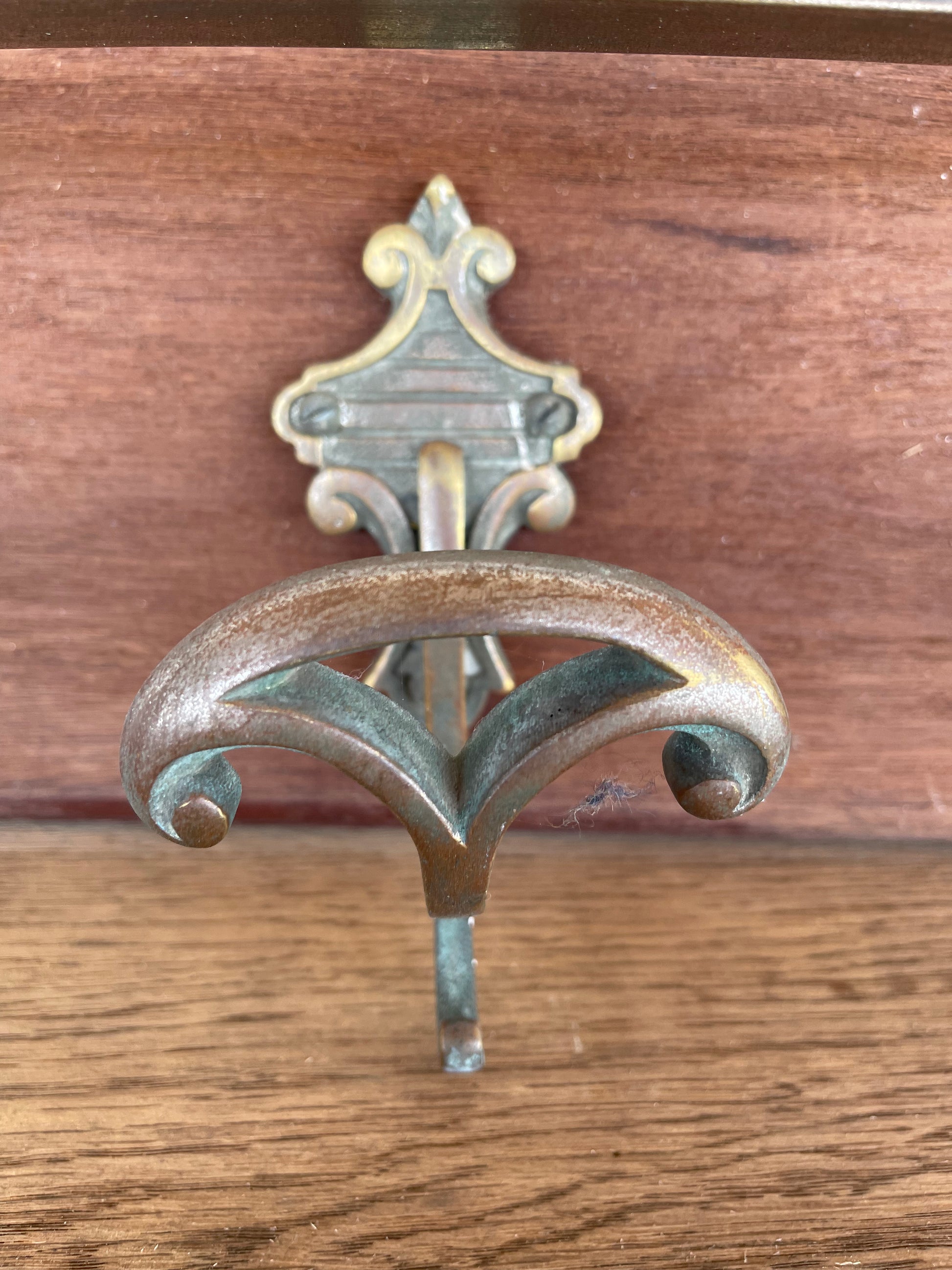 Wood and Brass Coat Rack 1900 - The White Barn Antiques