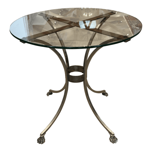 Mid Century Modern Round Glass Table With Hoof Feet - The White Barn Antiques