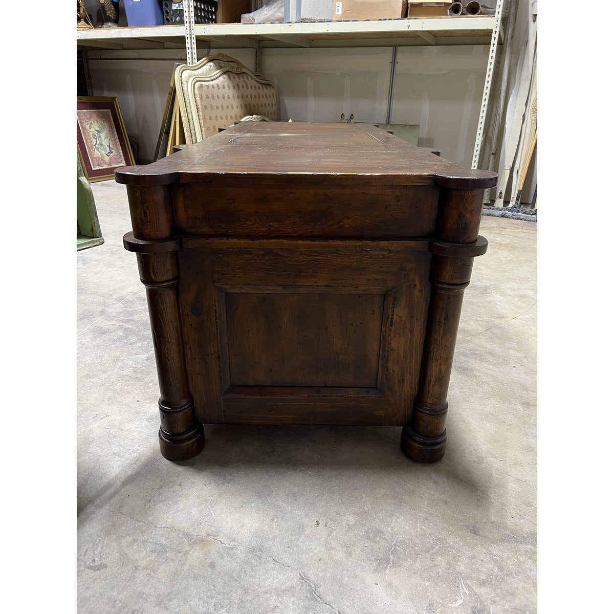 Mid 20th Century Wooden Desk with Desk Leathering - The White Barn Antiques