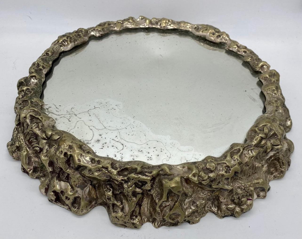 Antique Elkington & Co. Mirrored Silver Plate Centerpiece With a Naturalistic Textured Pattern - Circa 19th Century - The White Barn Antiques