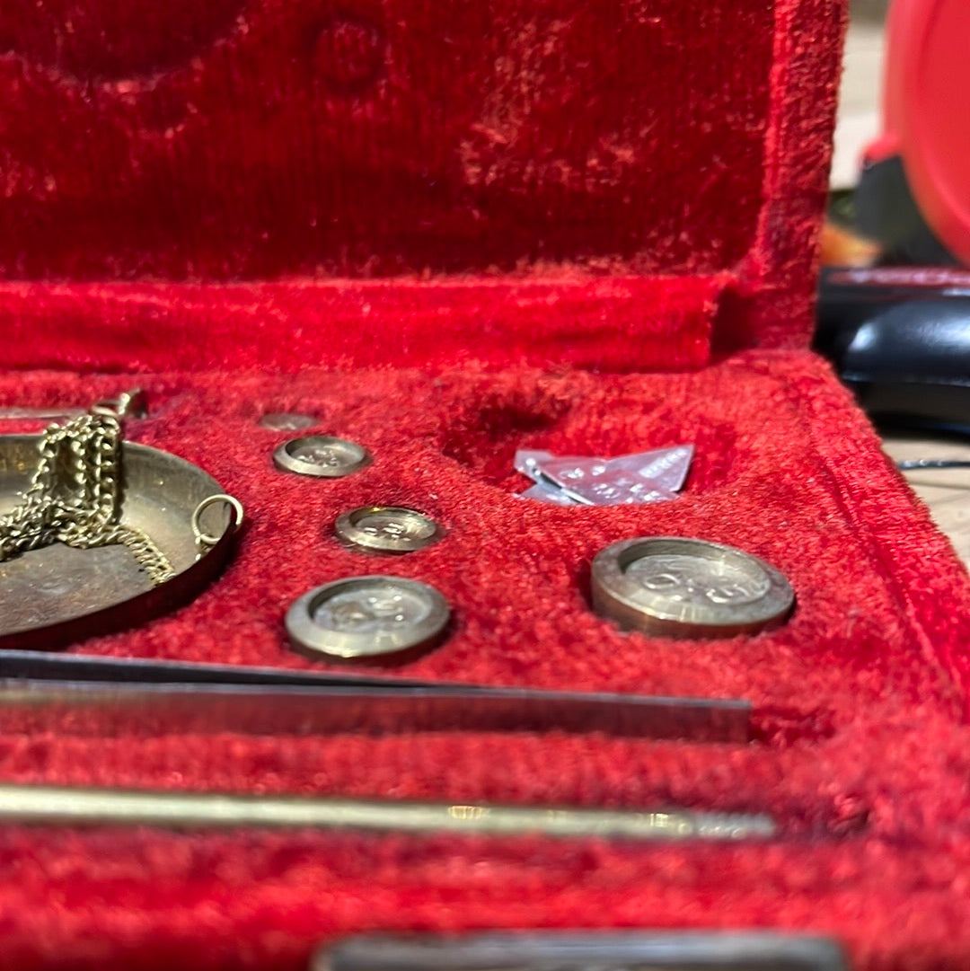 Small Jewelry Scale in Red Velvet Case circa 1900 - The White Barn Antiques