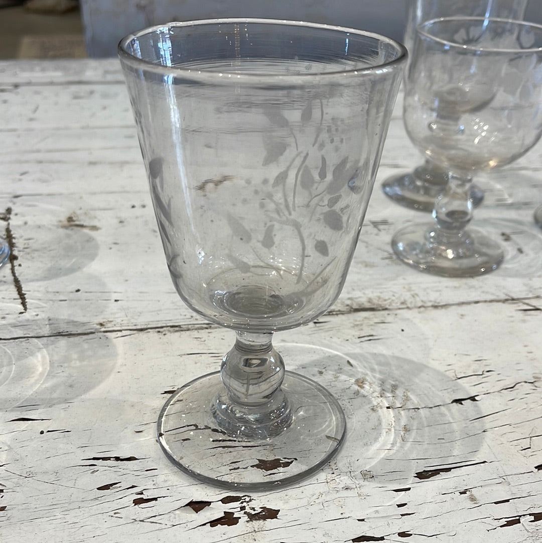 French Souvenir Event Glass with Etched Flowers - The White Barn Antiques