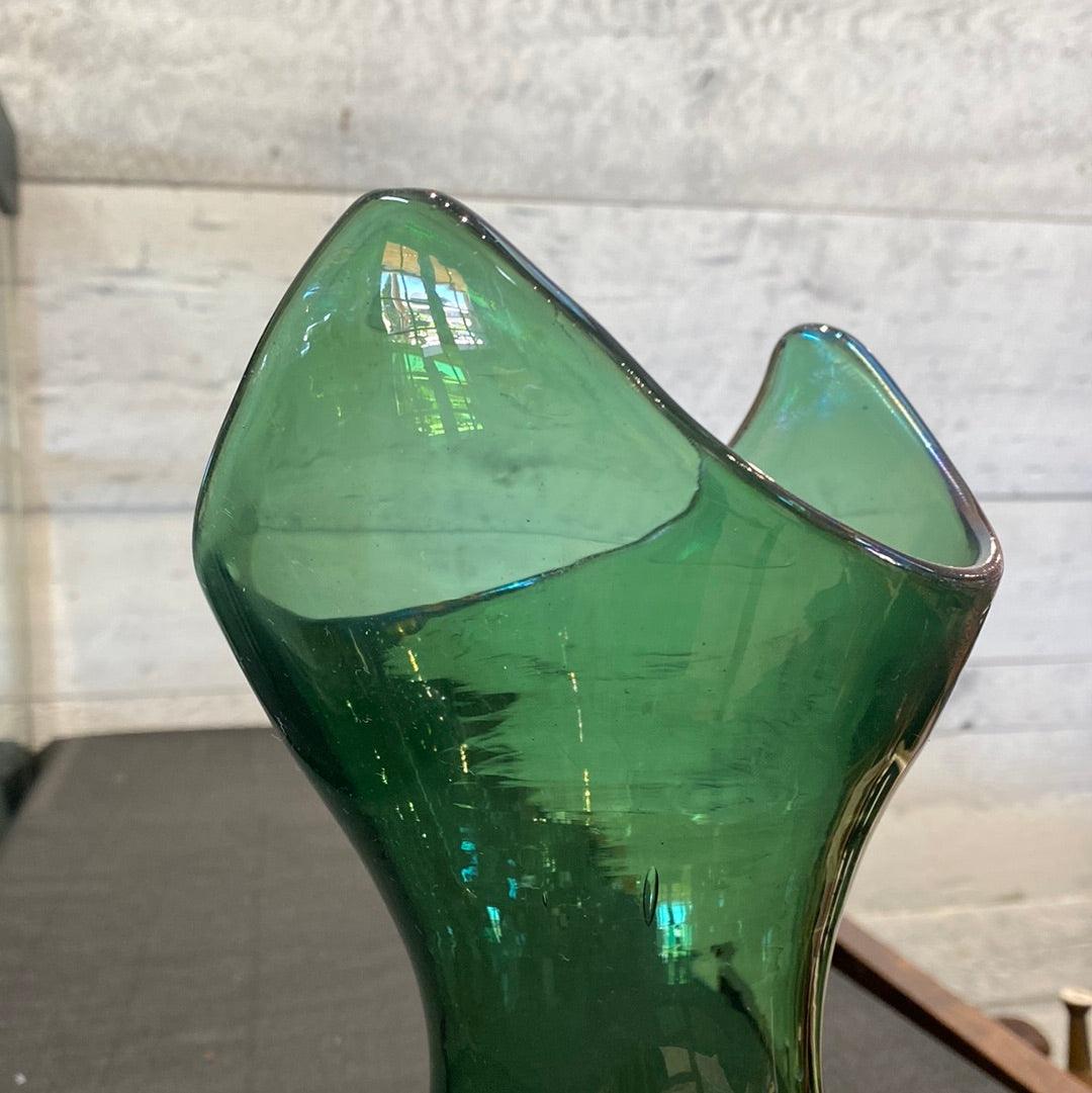 Angular Crystal Empoli Verde Vase Italy - The White Barn Antiques
