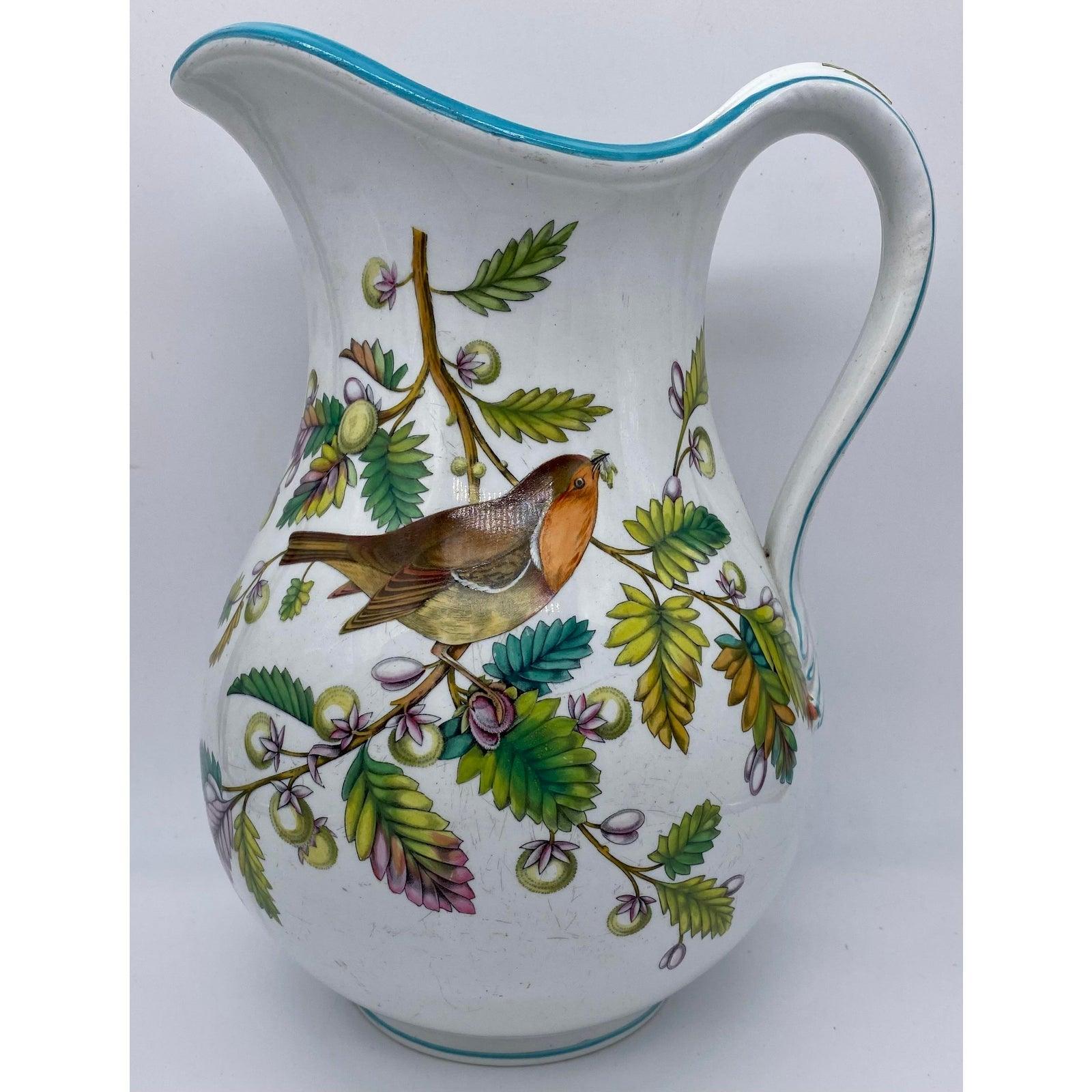 Antique English Water Jug in the Avis Pattern With Birds & Foliage, 19th Century - The White Barn Antiques