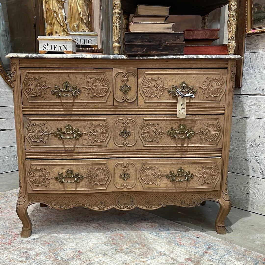 Bleached Marble Top Console 4 Drawer 3 Rows - The White Barn Antiques