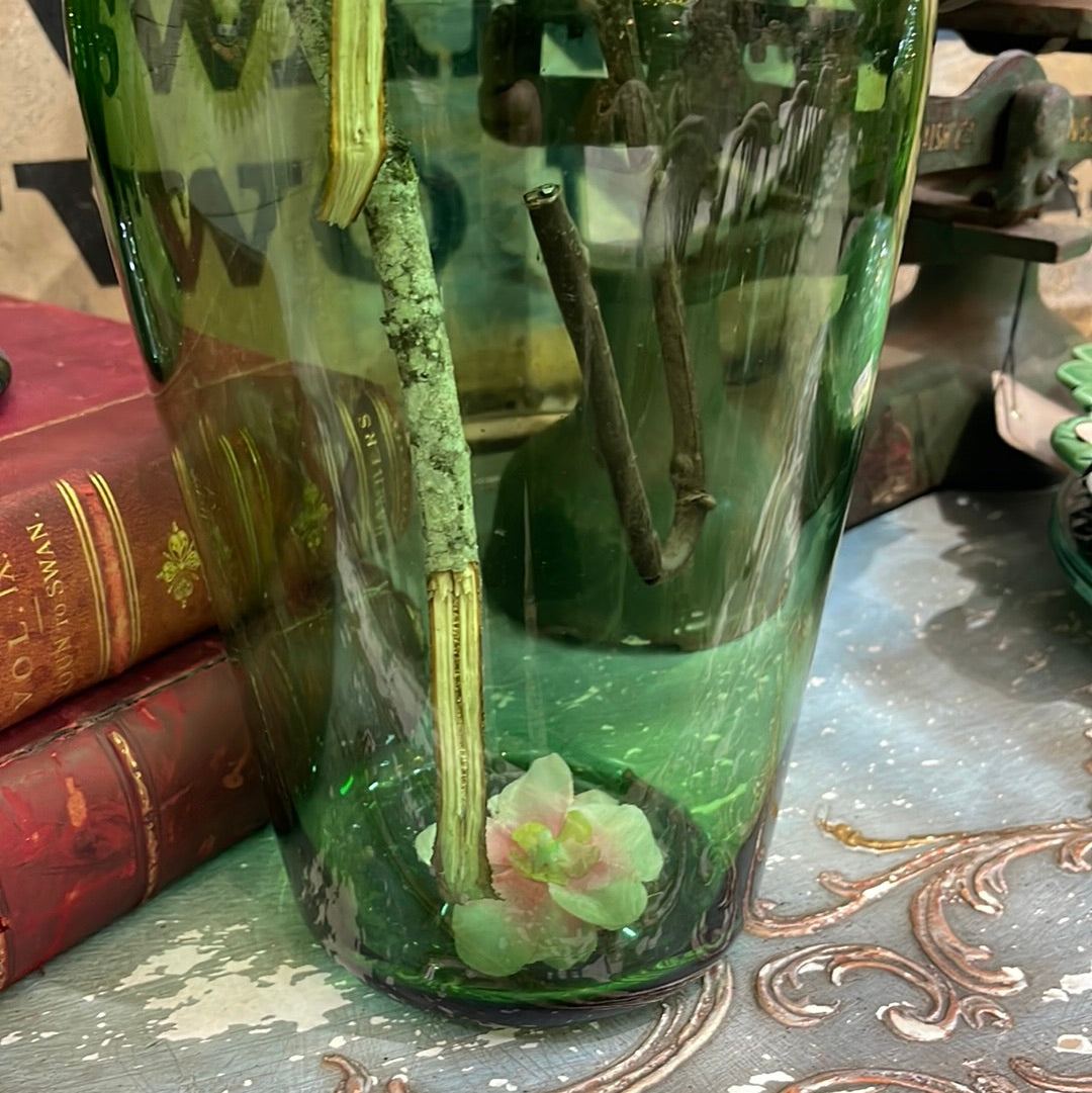 Tall Empoli Green Crystal Vase - The White Barn Antiques